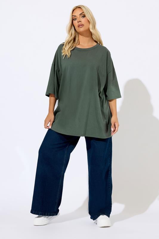 Plus Size Khaki Green Oversized Boxy T-Shirt | Yours Clothing 2