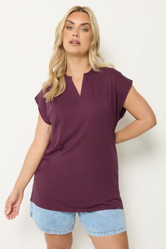  YOURS Curve Purple Notch Neckline T-Shirt