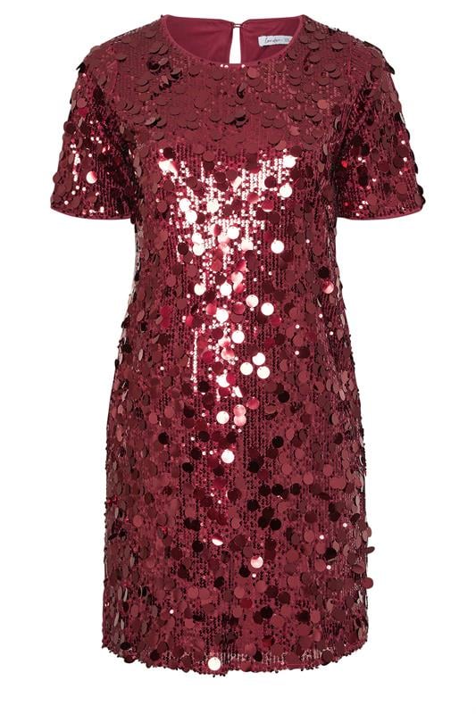 YOURS LONDON Plus Size Burgundy Red Sequin T-Shirt Dress | Yours Clothing 5