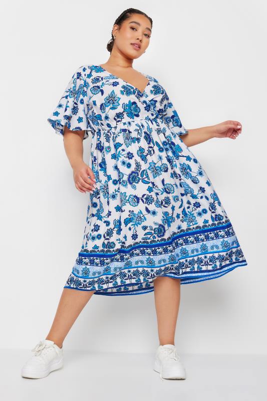 LIMITED COLLECTION Plus Size Blue Floral Print Border Midaxi Dress | Yours Clothing 1