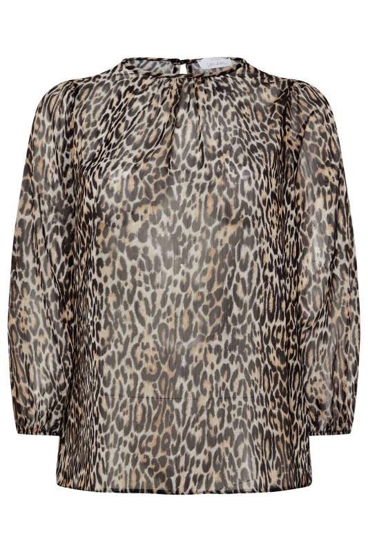 YOURS LONDON Plus Size Natural Brown Leopard Print Metallic Chiffon Blouse | Yours Clothing  7