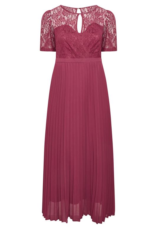 YOURS LONDON Plus Size Burgundy Red Lace Puff Sleeve Pleated Maxi Dress | Yours Clothing 6
