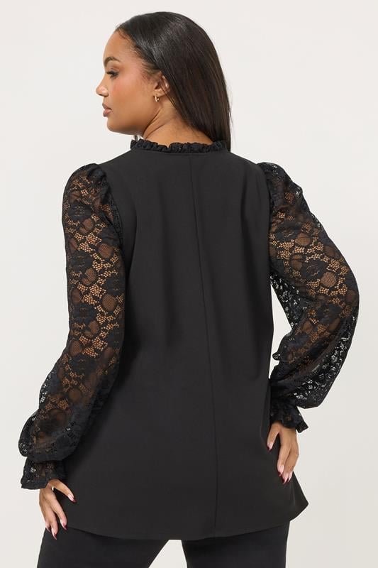YOURS Plus Size Black Lace Long Sleeve Top | Yours Clothing 2