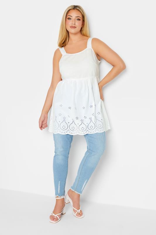 YOURS Plus Size White Broderie Anglaise Vest Top | Yours Clothing 3