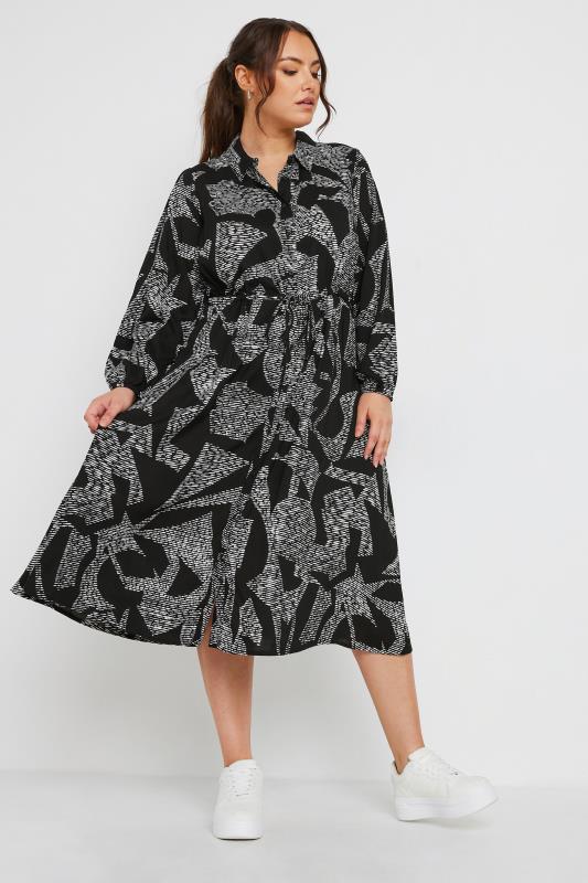 YOURS Plus Size Black Abstract Print Shirt Dress | Yours Clothing 2