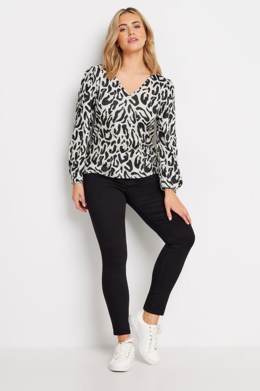 M&Co Ivory White Animal Print Long Sleeve V-Neck Top | M&Co 3