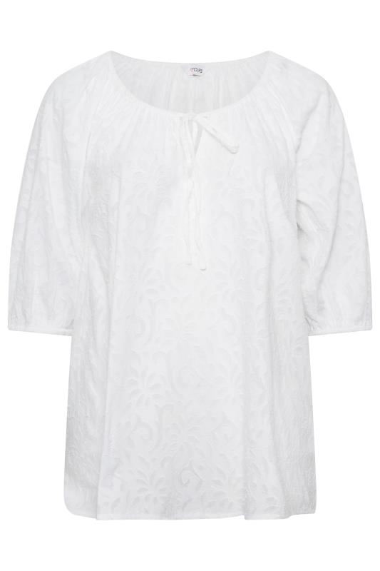 YOURS Plus Size White Textured Tie Neck Top | Yours Clothing 6