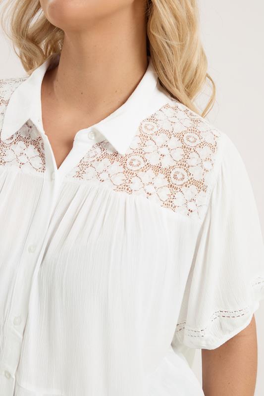 YOURS Plus Size White Tiered Crochet Detailed Shirt | Yours Clothing 5