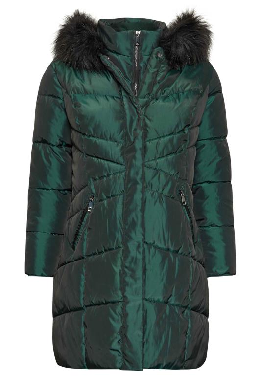 YOURS Plus Size Forest Green Faux Fur Trim Puffer Coat | Yours Clothing 7