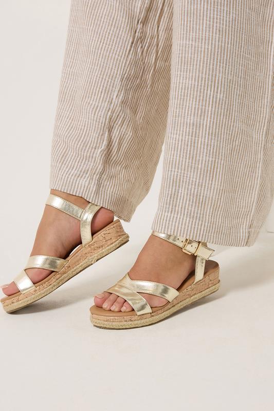  Yours Gold Plaited Wedge Sandals In Extra Wide EEE Fit