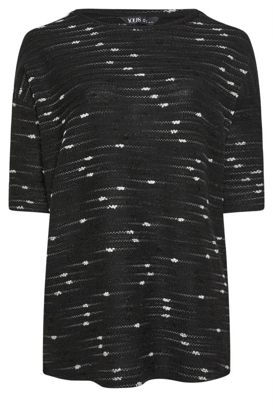 YOURS Plus Size Black Textured Button Sleeve Top | Yours Clothing  5