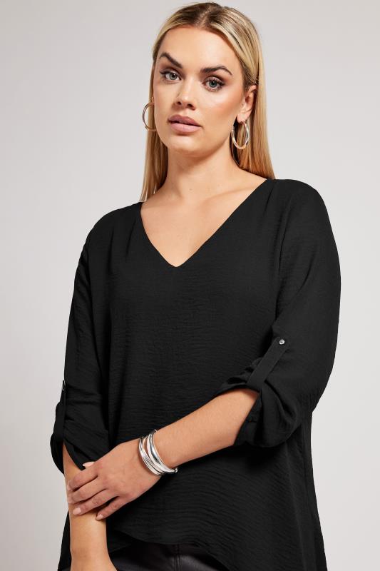 YOURS LONDON Plus Size Black Asymmetric Hem Blouse | Yours Clothing 4