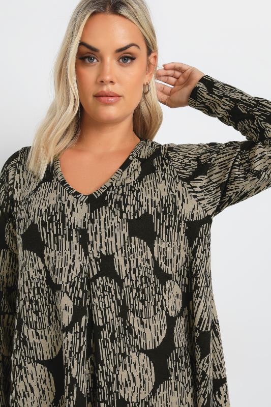 YOURS Plus Size Black & Beige Abstract Print Pleat Front Dress | Yours Clothing  4