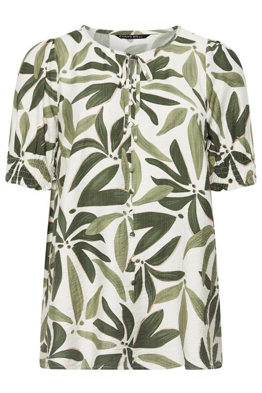 EVANS Plus Size Green Leaf Print Tie Neck Blouse | Evans 7