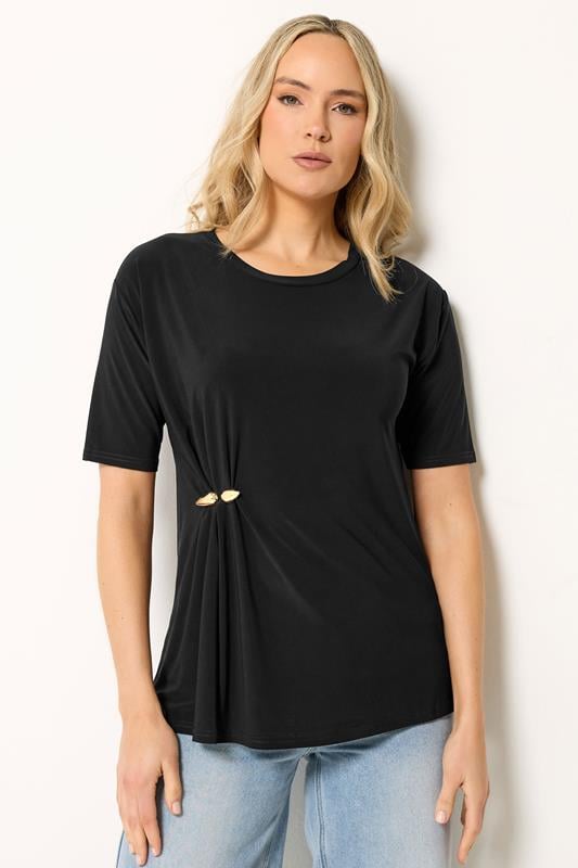 LTS Tall Black Metal Detail Oversized T-Shirt | Long Tall Sally 1