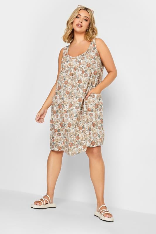 YOURS Plus Size Orange Floral Print Pocket Dress | Yours Clothing 1