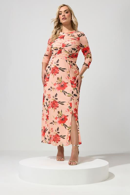  YOURS LONDON Curve Orange Floral Keyhole Detail Maxi Dress