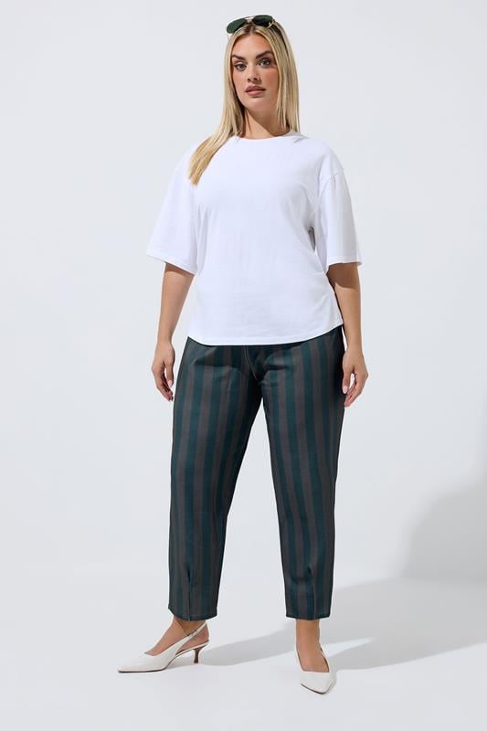 LIMITED COLLECTION Plus Size Chocolate Brown Stripe Barrel Trousers | Yours Clothing 1