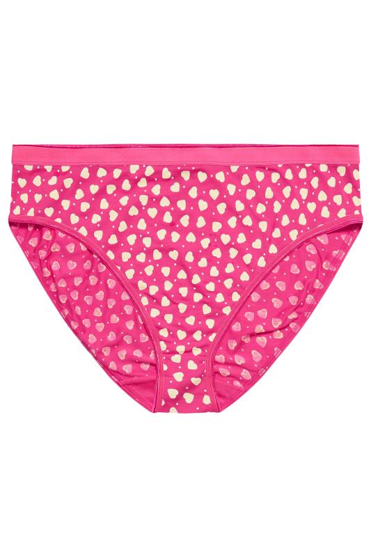 YOURS Plus Size 5 PACK Pink Heart Print Full Briefs | Yours Clothing  5