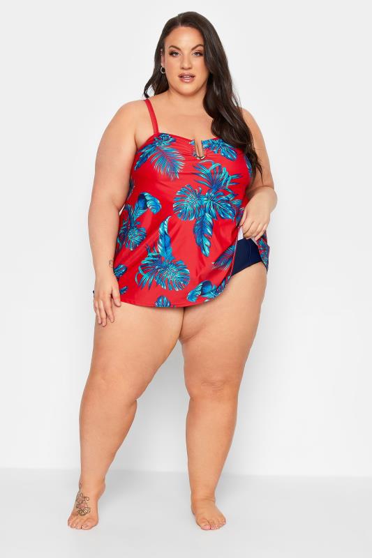 YOURS Curve Plus Size Red Palm Leaf Tankini Top | Yours Clothing  5