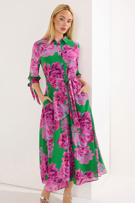  STAR Green Floral Shirt Dress