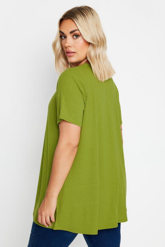 YOURS Plus Size Green Ribbed Short Sleeve T-Shirt | Yours Clothing 3