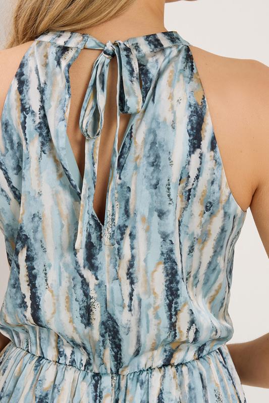 LTS Tall Women's Blue Abstract Satin Halter Neck Dress | Long Tall Sally 5