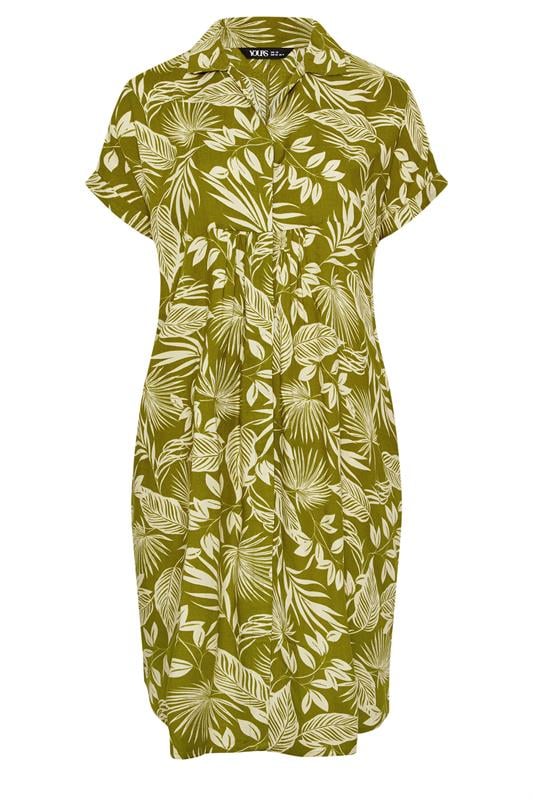 YOURS Plus Size Green Leaf Print Button Through Midi Dress | Yours Clothing 5