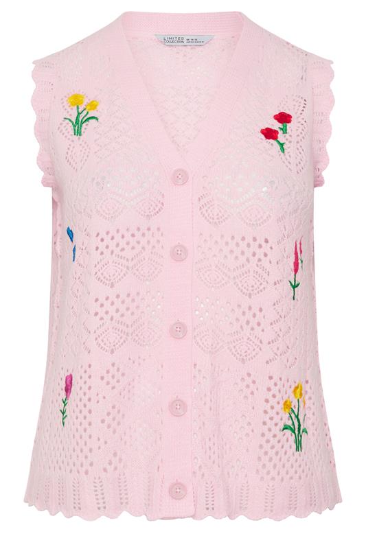 LIMITED COLLECTION Plus Size Pink Floral Knitted Waistcoat | Yours Clothing 5