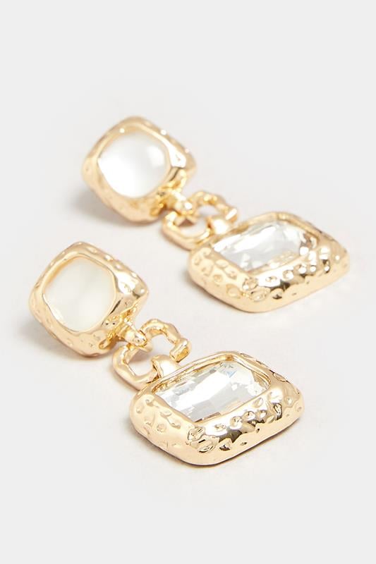 Gold Tone Diamante Drop Earrings | Yours Clothing 2