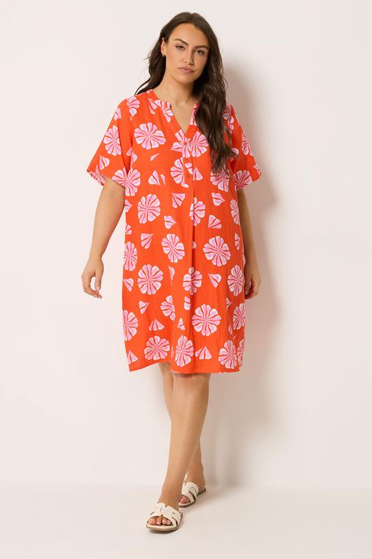 YOURS Plus Size Orange Floral Pleat Front Dress | Yours Clothing 1