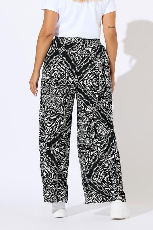 YOURS Plus Size Black Bandana Print Textured Wide Leg Trousers | Yours Clothing 3