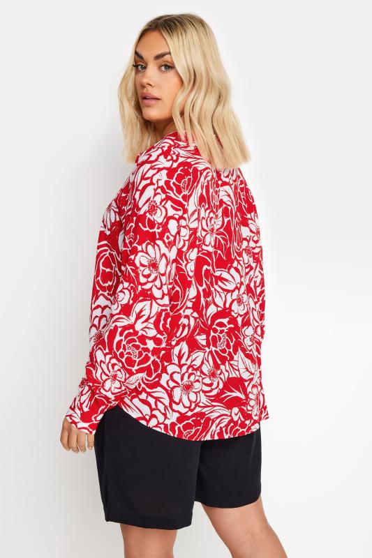 YOURS Plus Size Red Floral Print Crinkle Beach Shirt | Yours Clothing 5