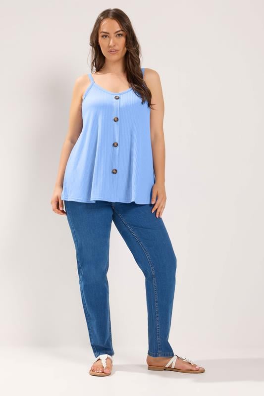YOURS Plus Size Baby Blue Ribbed Swing Vest Top | Yours Clothing 1