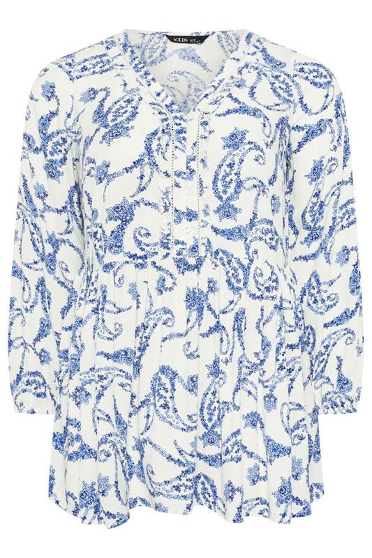YOURS Plus Size Blue Paisley Print Ruffle Blouse | Yours Clothing 5
