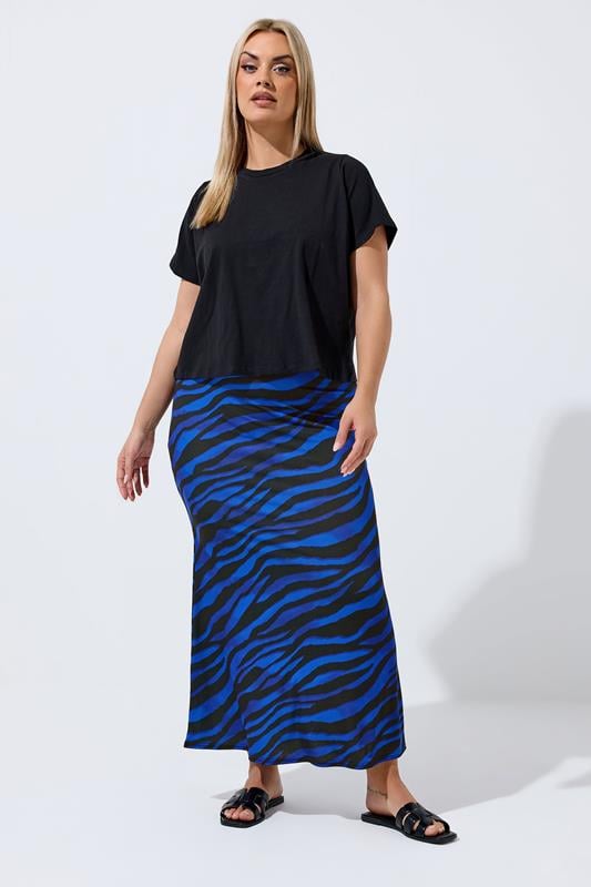  LIMITED COLLECTION Curve Blue Zebra Print Maxi Skirt