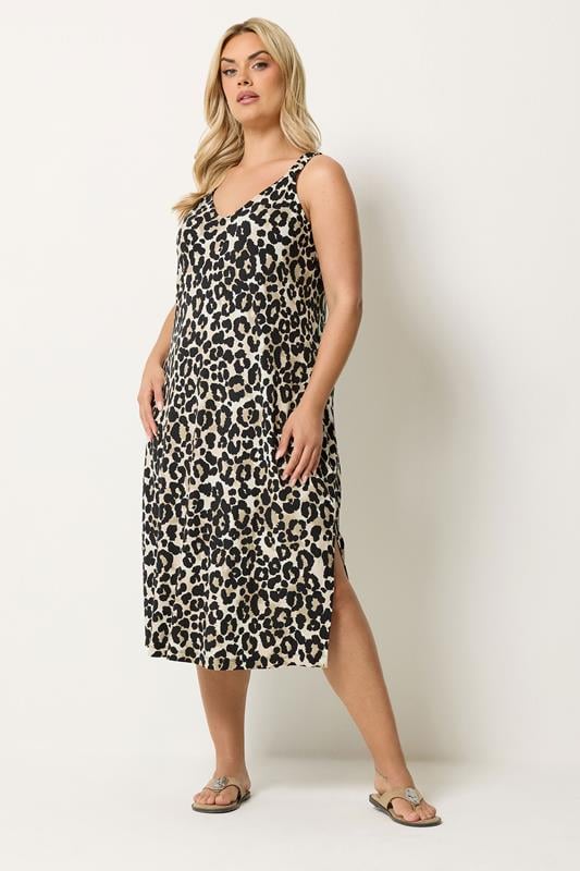 YOURS Curve Natural Brown Leopard Print Swing Dress