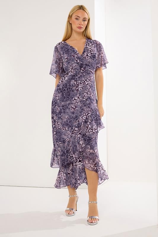  STAR Purple Animal Tiered Wrap Dress