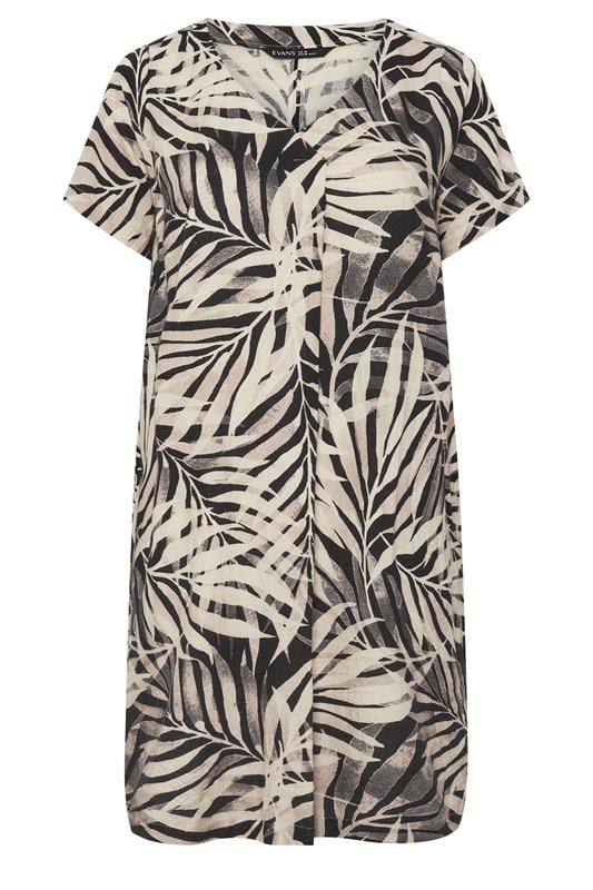 EVANS Plus Size Black Mono Palm Pleat Dress | Evans 6