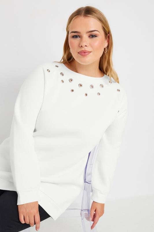 YOURS Curve Black Eyelet Detail Sweatshirt | Yours Clothing 1