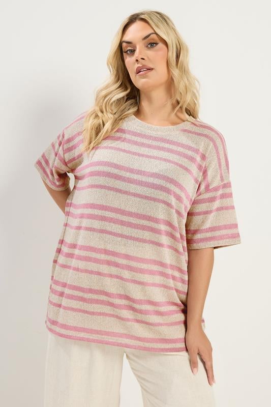 YOURS Curve Women's Pink Striped Knitted Boxy T-Shirt