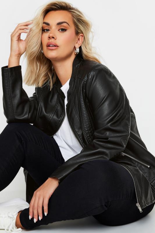 YOURS Plus Size Black Collarless Faux Leather Jacket | Yours Clothing  1