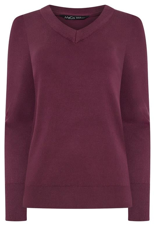 M&Co Berry Purple Long Sleeve V-Neck Jumper | M&Co 5