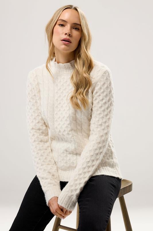  LTS Tall Ivory White Cable Knit Frill Jumper