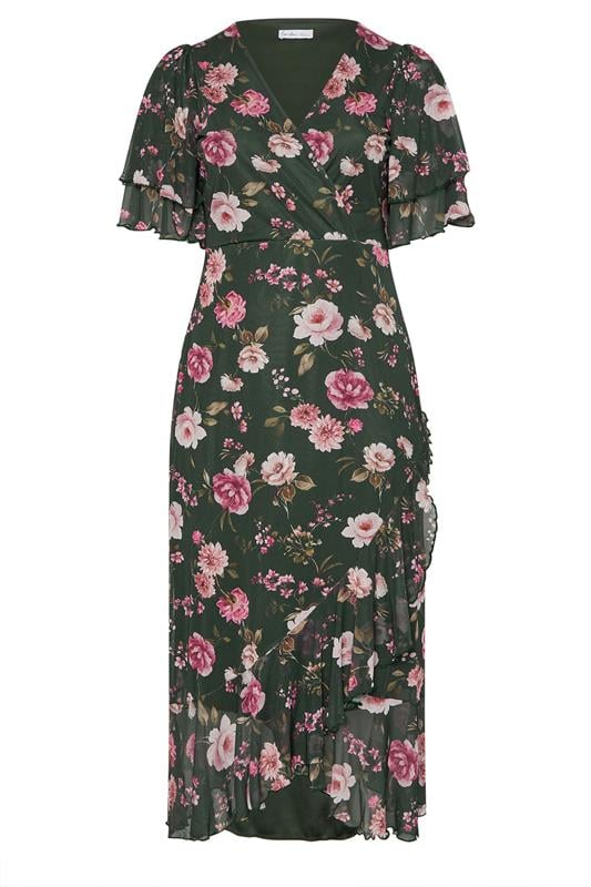 YOURS LONDON Plus Size Dark Green Floral Wrap Maxi Dress | Yours Clothing 5