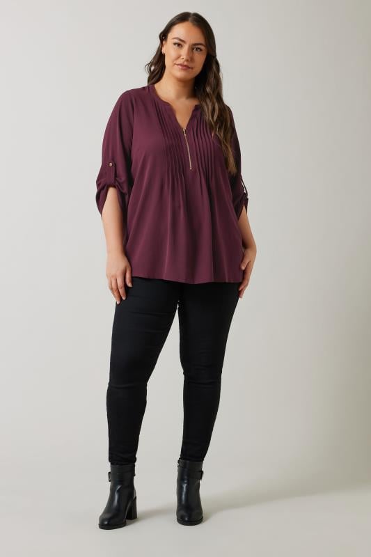 EVANS Plus Size Burgundy Red Pintuck Blouse | Evans  2