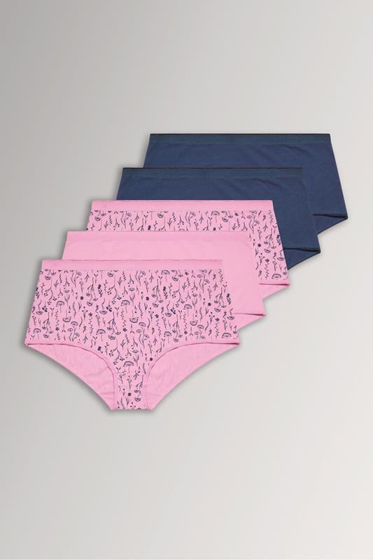 YOURSET 5 PACK Curve Pink & Navy Blue Floral Full Briefs