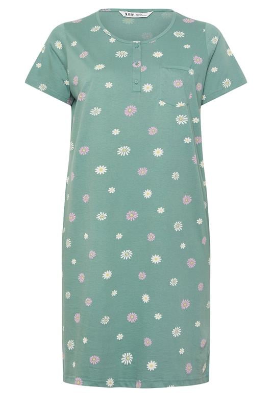 YOURS Plus Size Green Daisy Placket Nightdress | Yours Clothing 6