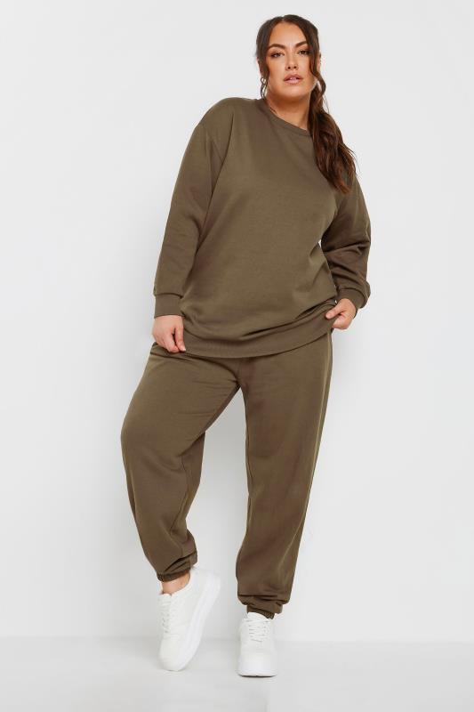 YOURS Plus Size Mocha Brown Long Sleeve Crew Neck Sweatshirt | Yours Clothing  3