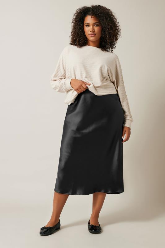 EVANS Plus Size Black Satin Midi Skirt | Evans 2